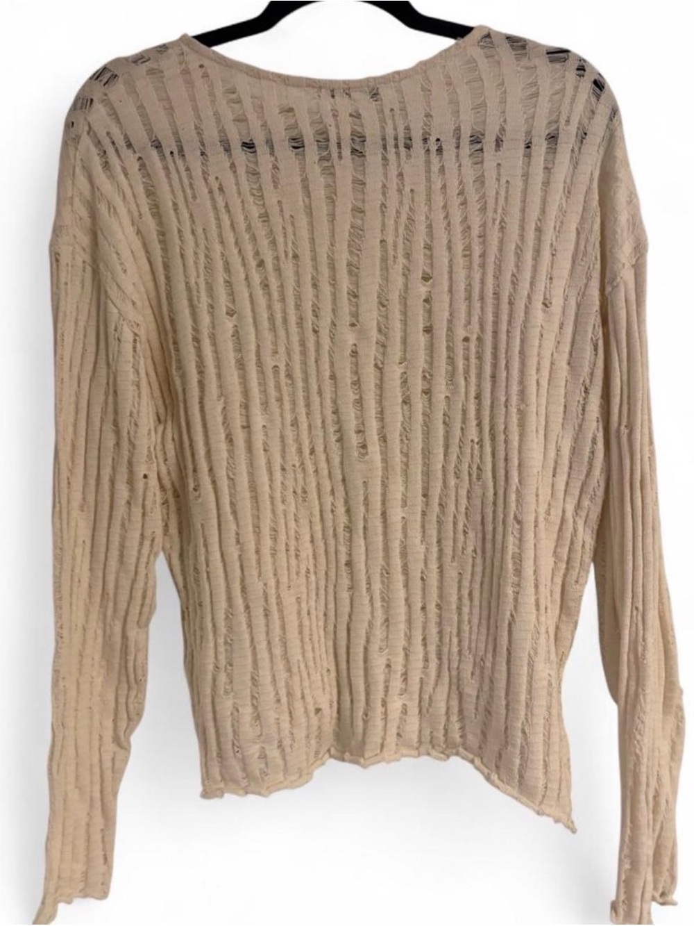 Zara Beige Distressed Ribbed Crew Sweater - Picture 2 of 3